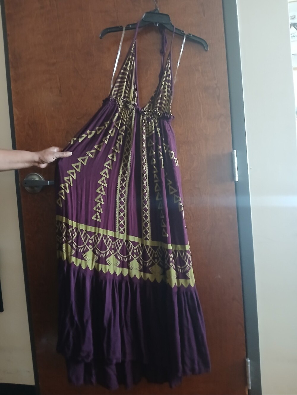 EARTHBOUND maroon & khaki halter maxi dress